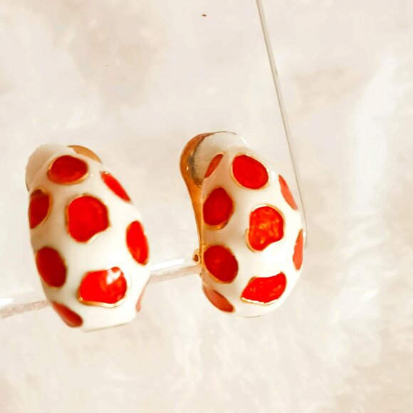 Kenneth Jay Lane Earrings Enamel Giraffe Design Gold & Orange Clip On KJL - Picture 4 of 8